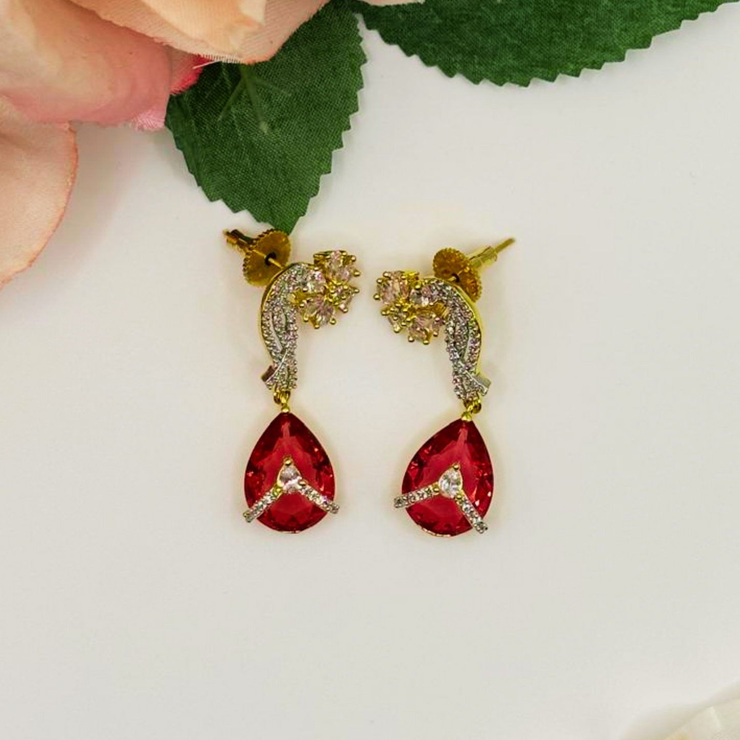 Red Casual Stone Earrings for Women