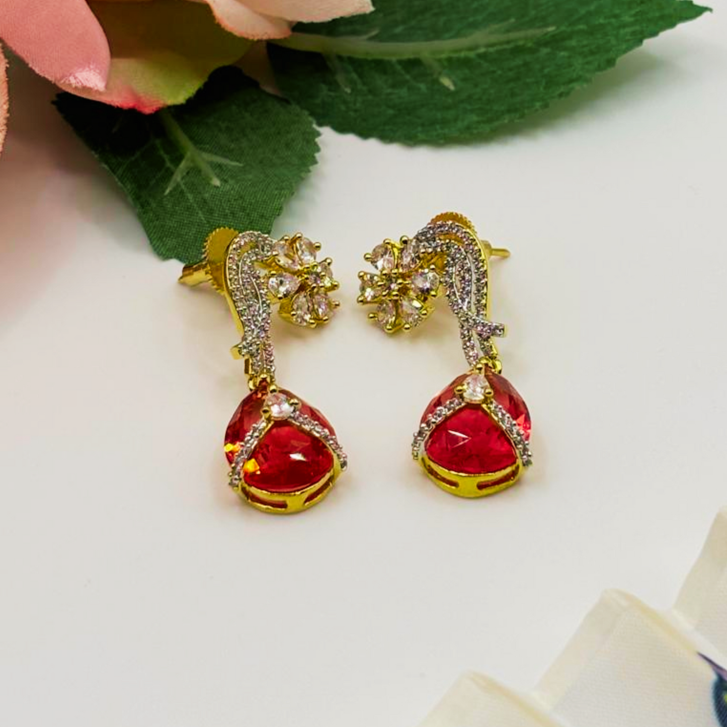 Red Casual Stone Earrings for Women