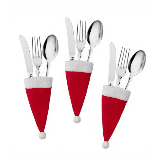 10pcs Mini Santa Hat Cutlery Decorations - Christmas Table Decor