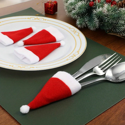 10pcs Mini Santa Hat Cutlery Decorations - Christmas Table Decor